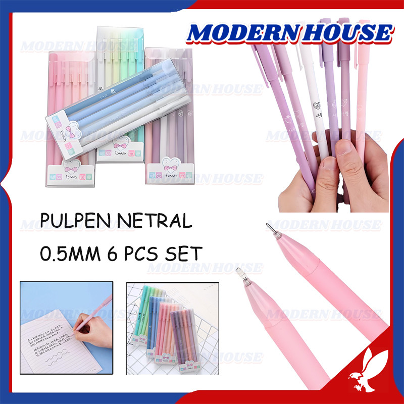 

6pcs Pulpen Pena Netral 0.5MM Tabung Jarum Penuh Pena Hitam Cepat Kering Pena Netral