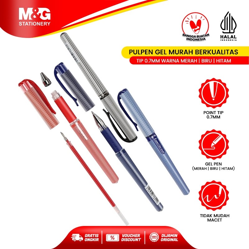 

M&G Pulpen Gel Anti Luntur Warna Merah Biru Hitam Tinta Awet & Tidak Mudah Macet Ballpoint Expert Barrel Tip 0.7mm/PCS