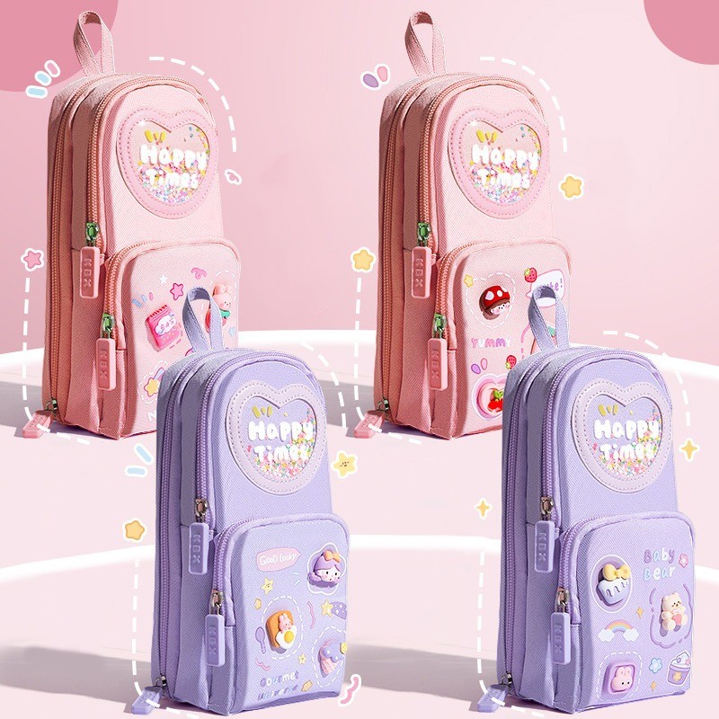 

Cute Pencil Box Large Capacity Pencil Case for Students Stationery Storage Box 3 Layers 6 Grids School Supplies