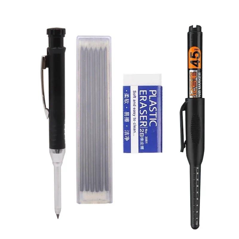 

Solid Woodworking Machinery Pencil, Deep Hole Marking Construction Pen, with Sharpener, Long Head Marker, Eraser, Mixed Pen Core