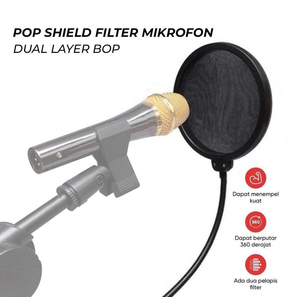 Pop Filter Mikrofon Dual Layer Leher Fleksibel Shield Filter Peredam Suara Mic Recording