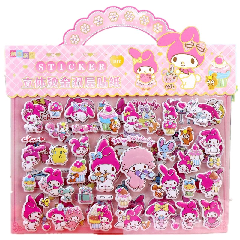 

Cartoon Sanrio Doubledeck Layer 3D Bubble Stickers Kawaii Melody Kuromi Three Dimensional Sticker Fun Kids DIY Prizes Toy Gift