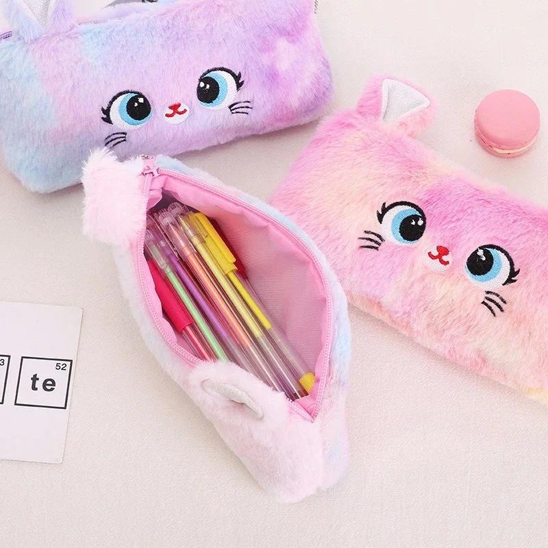 

Kawaii Cat Large-capacity Zipper Pencil Bag, Beautiful Cartoon Creative Plush Pencil Bag for Girls Stationery Storage Bag