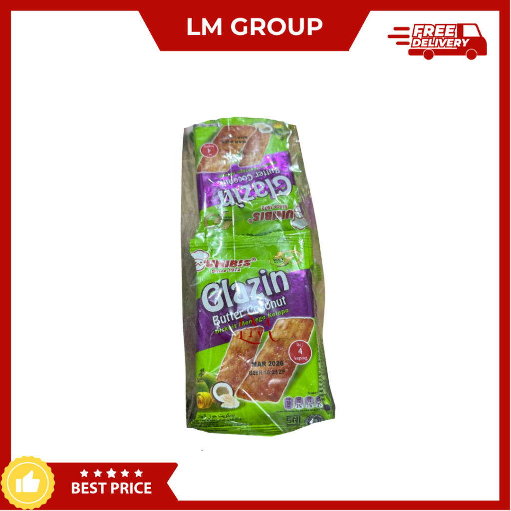 

Unibis Glazin Butter Coconut Biskuit Mentega Kelapa 1 Pack isi 20 pcs x 21gr LM Snack Grosir