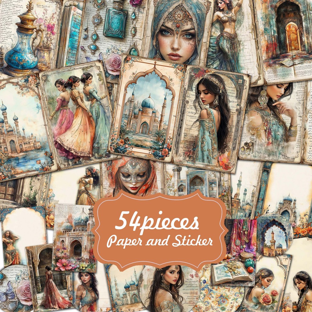 

54pieces Vintage Dancing Girl Theme DIY Decor Paper Set With Sticker,Perfect for Arts Crafts,Holiday Party,Scrapbooking Supplies