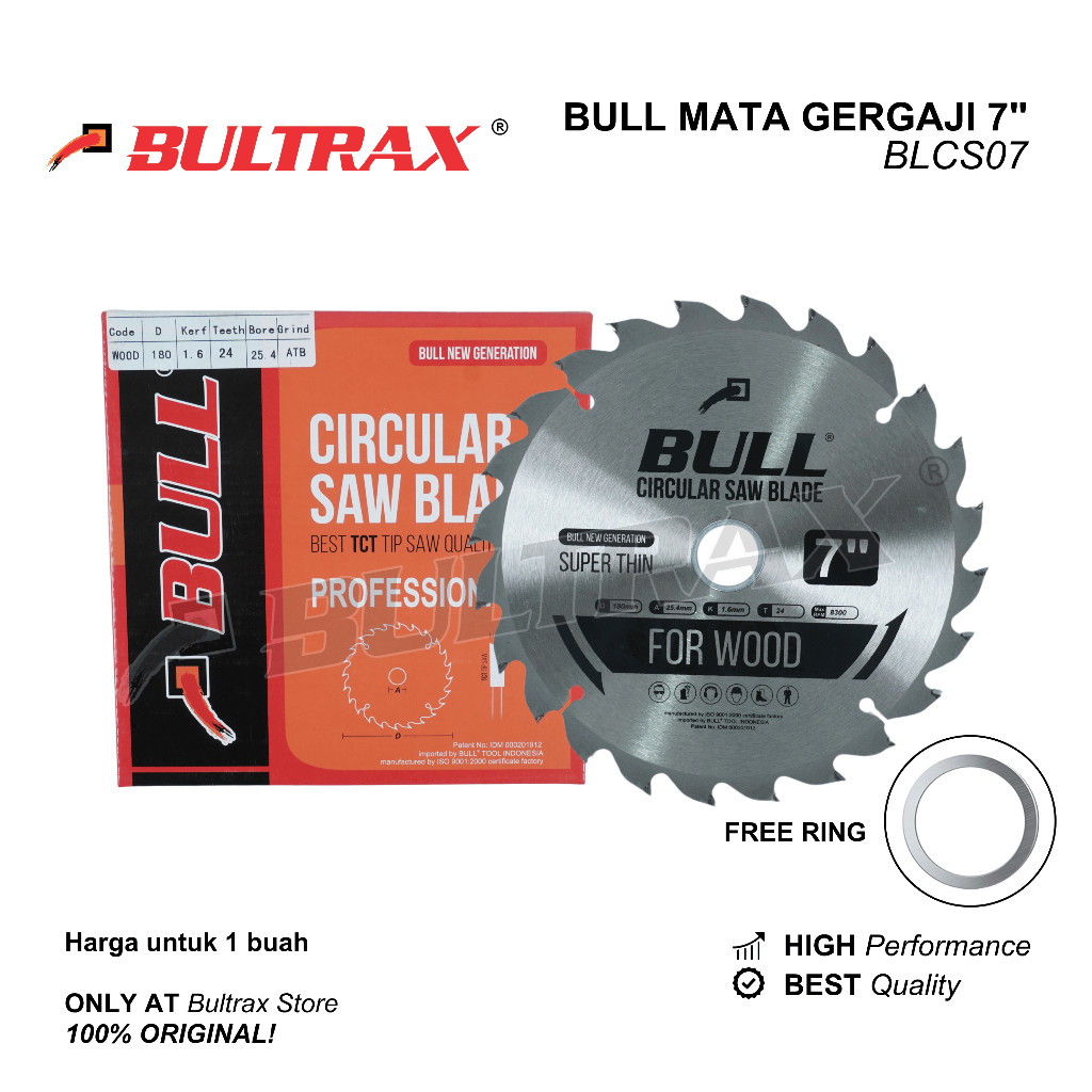 BULL Mata Gergaji 7 inch Super Tipis / Circular Saw Blade 7" Super Thin BLCS07