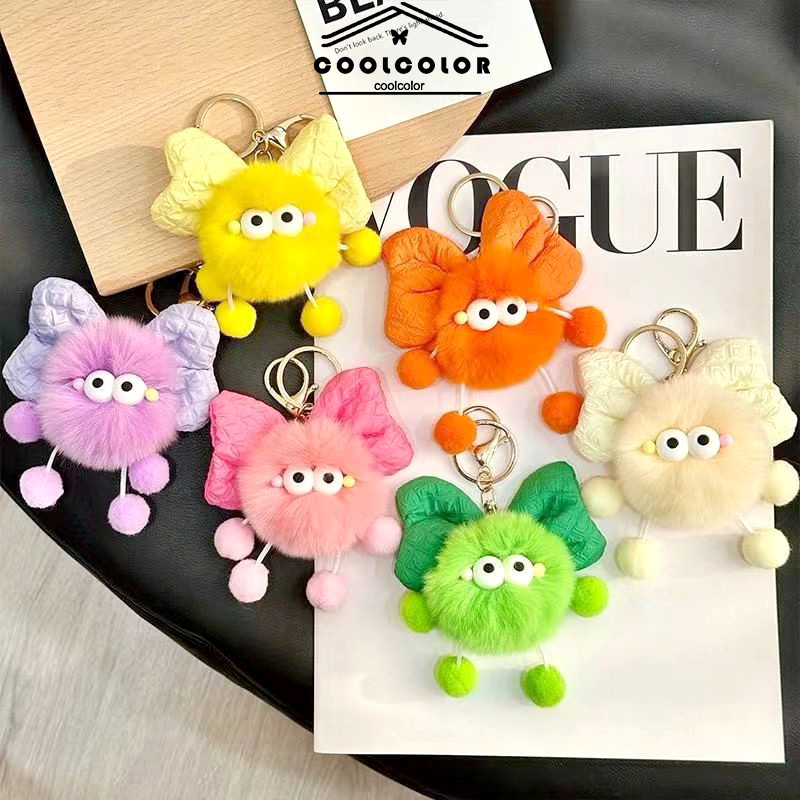 COD Gantungan Kunci Boneka Bola Mewah  Busur Mata Besar  Pesona Tas Sekolah Boneka Mewah-Cl