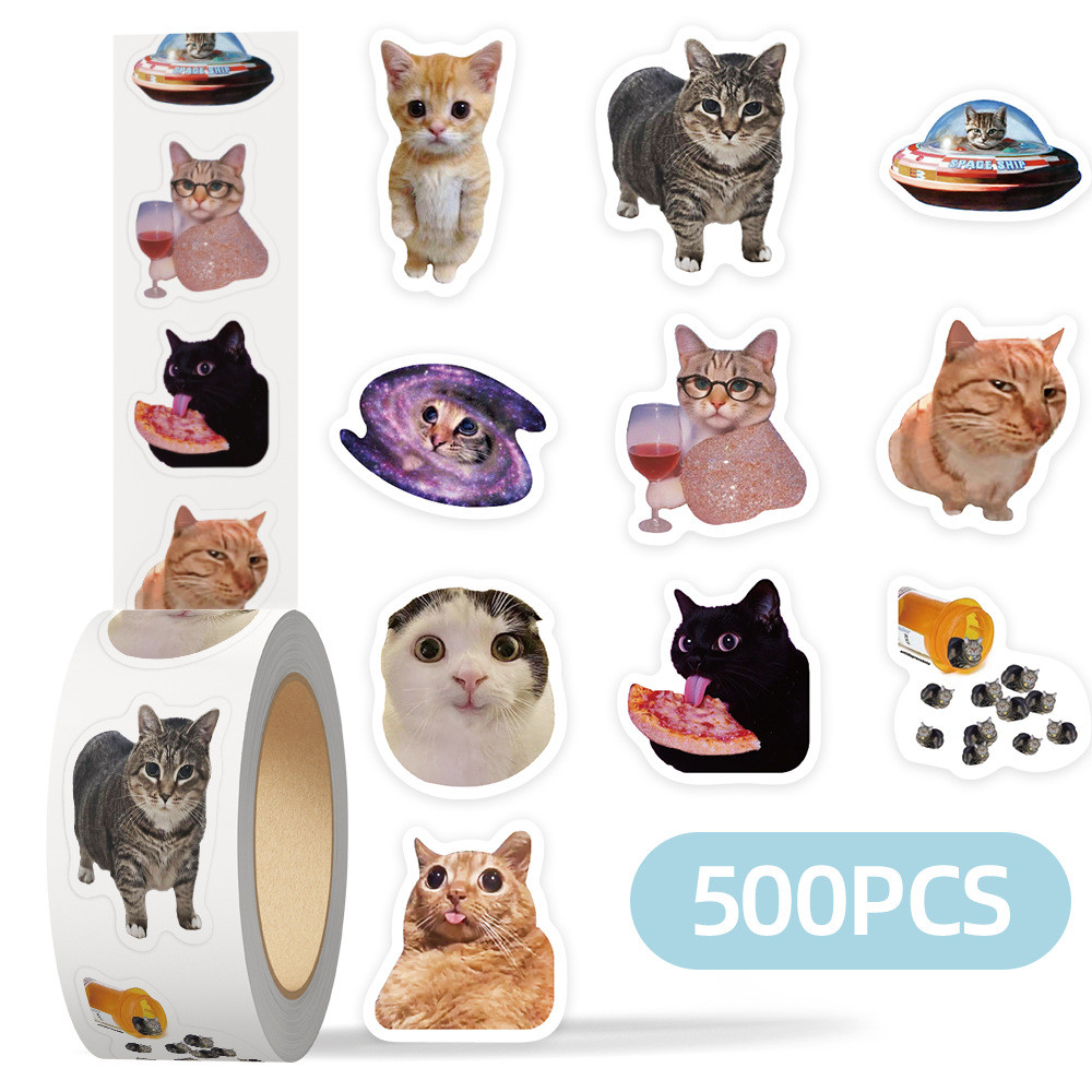 

500Pcs/Roll Funny Animal Cat Meme Stickers Cute Sealing Labels Decals DIY Stationery Notebook Phone Cartoon Stickers