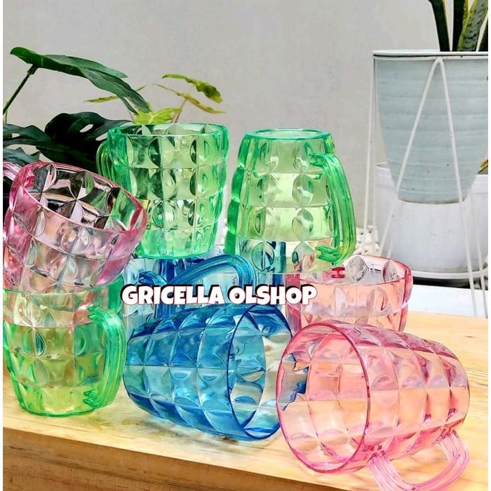 6 PCS GELAS KRISTAL WARNA WARNI / GELAS MIKA CANTIK ANTI PECAH - -, -
