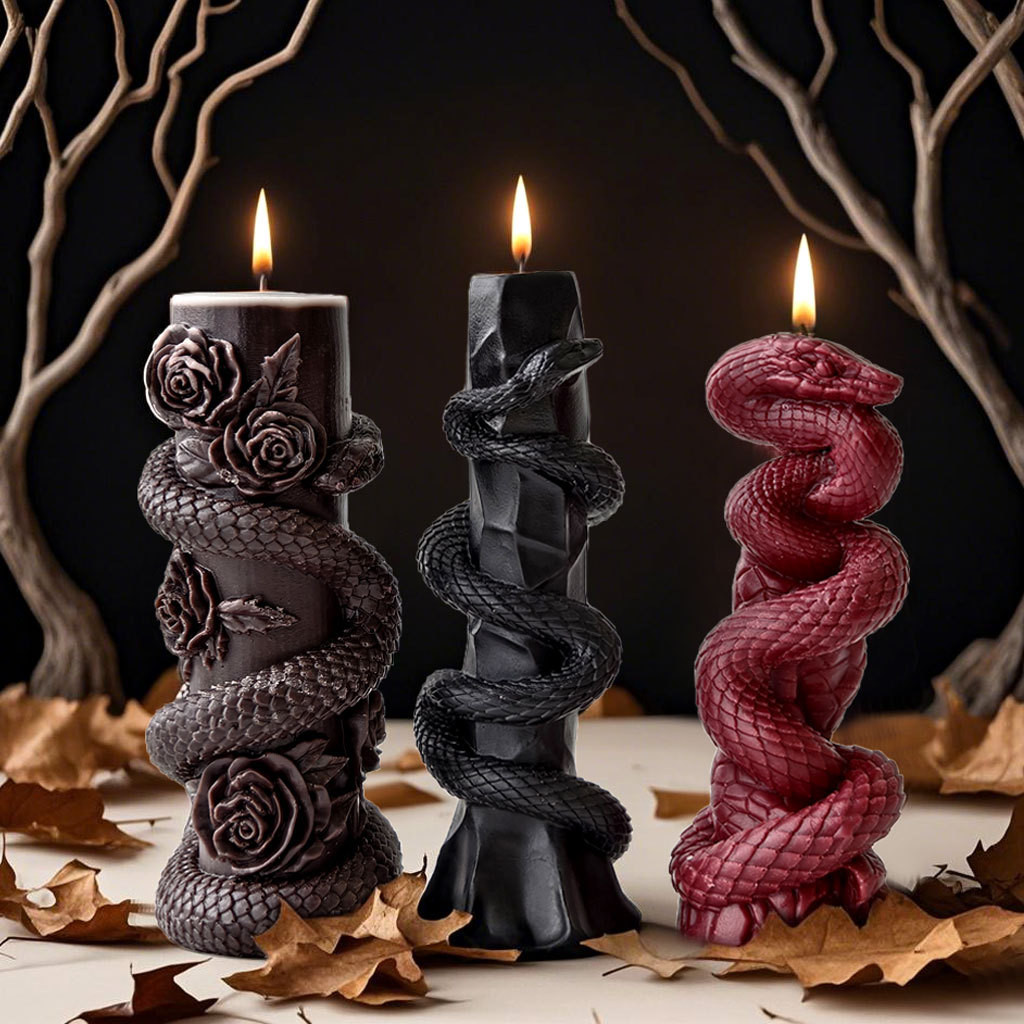 

DIY Relief Snake Pillar Candle Mold Halloween Creative Aroma Candle Plaster Silicone Mould Handmade Candle Making Supplies