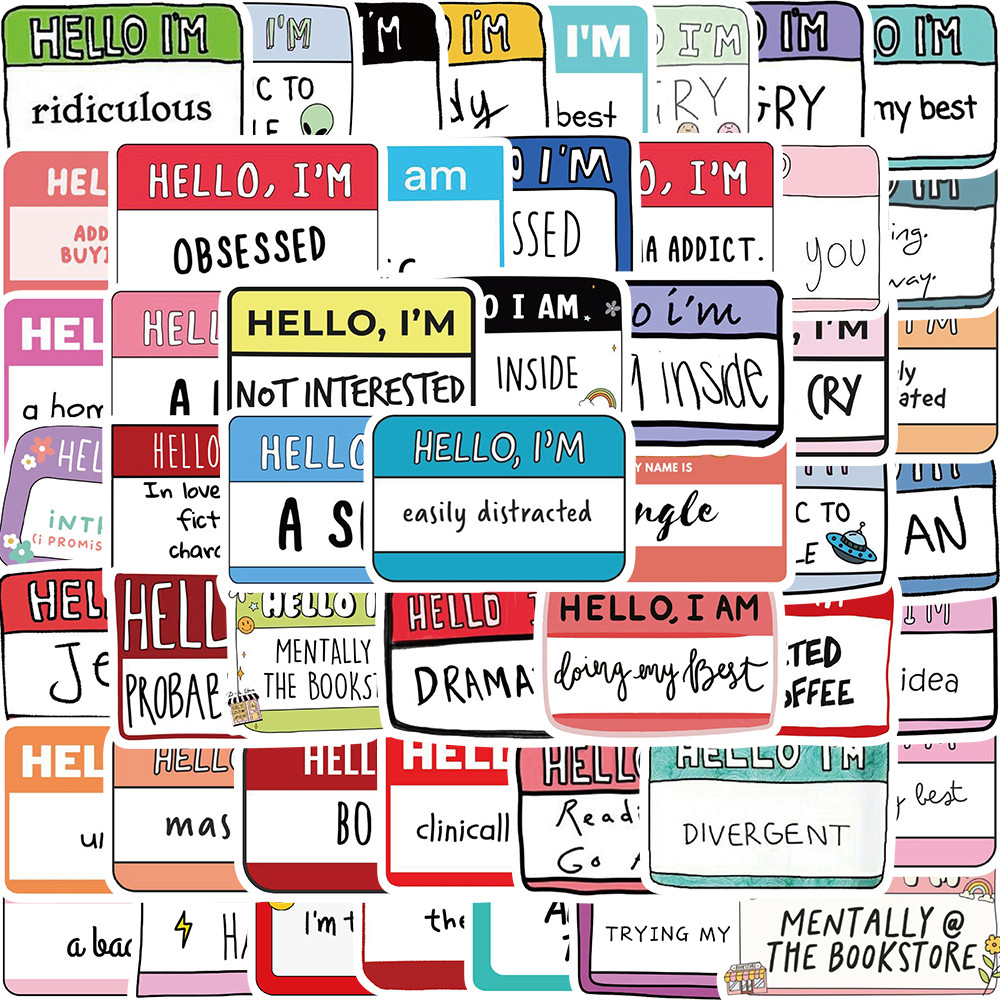 

50PCS Hello I Am Stickers Kawaii Nostalgia Laptop Luggage Decals Graffiti DIY Notebook Aesthetic Gift Phone Gifts Sticker