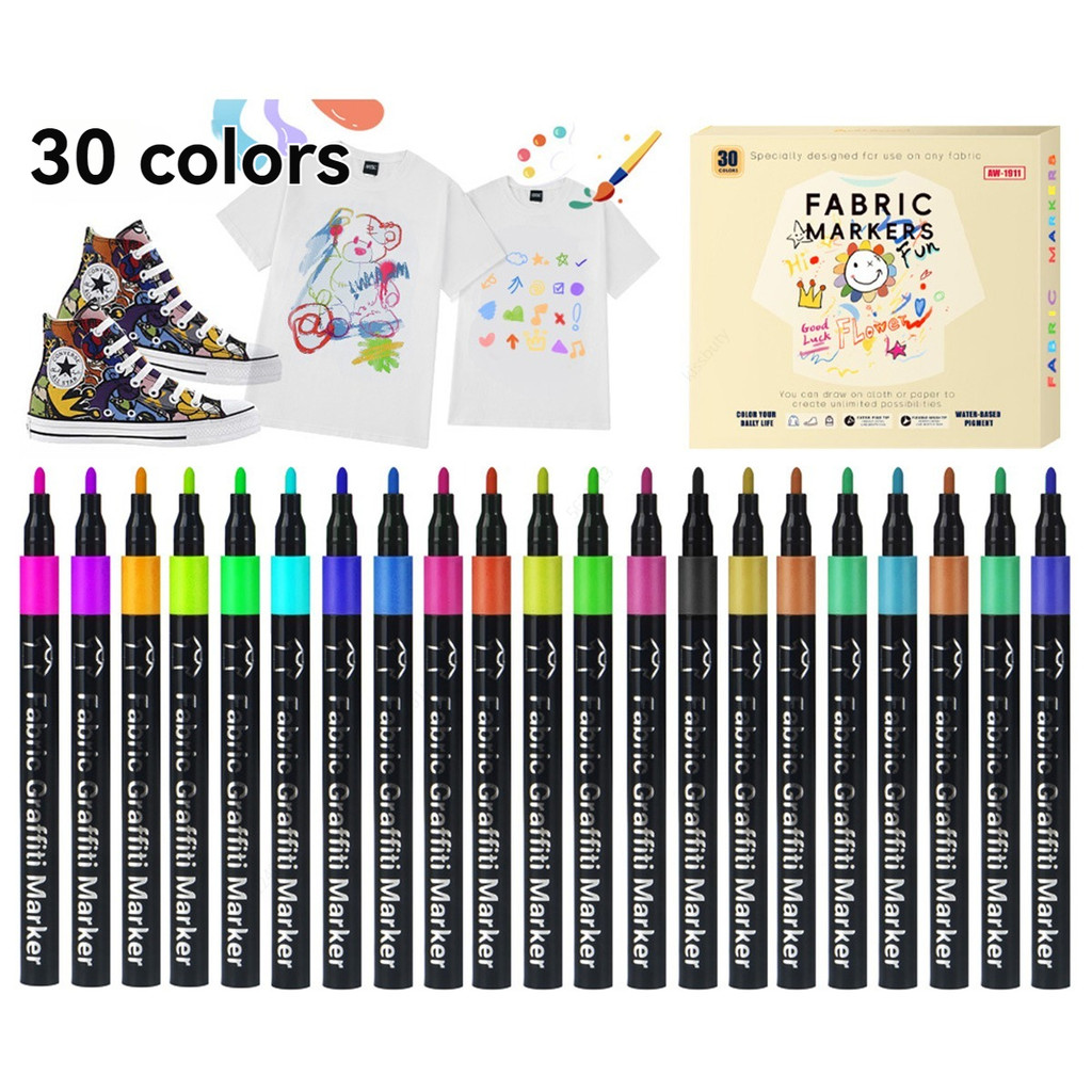 

6-30 Colors Fabric Markers Pen Waterproof Permanent Fabric Textile For T Shirt Shoes Clothes DIY Art Graffiti Drawing Painting