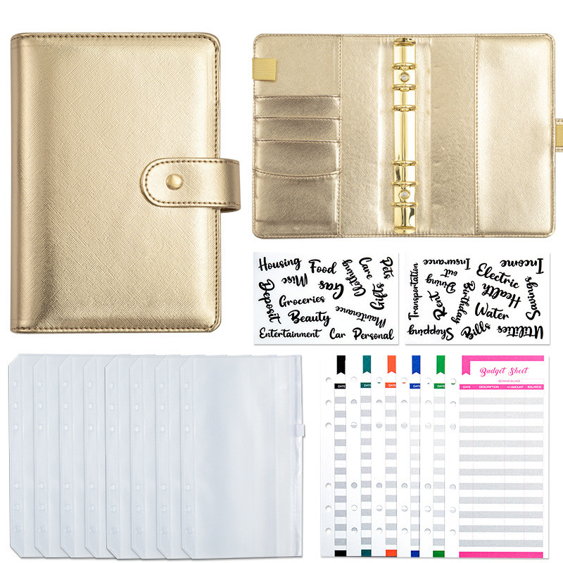 

A6 Gold Ring Gold Purple Black Money Budget Planner Binder Zipper Envelopes Cash Envelopes For Budgeting Money Organizer