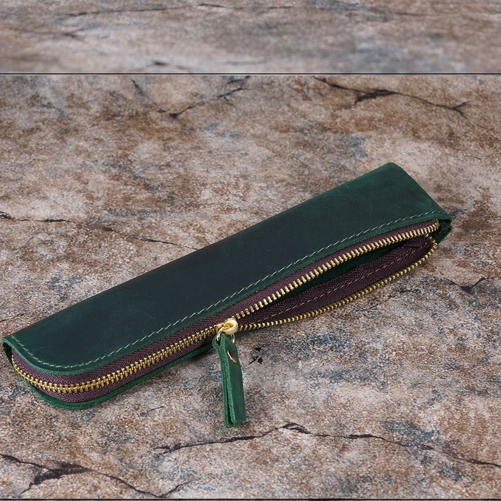 

Creative Zipper Cowhide Pencil Case Pencil Holder High-end Pen Sleeve Pouch Handmade Leather Leather Pen Bag Stationery School