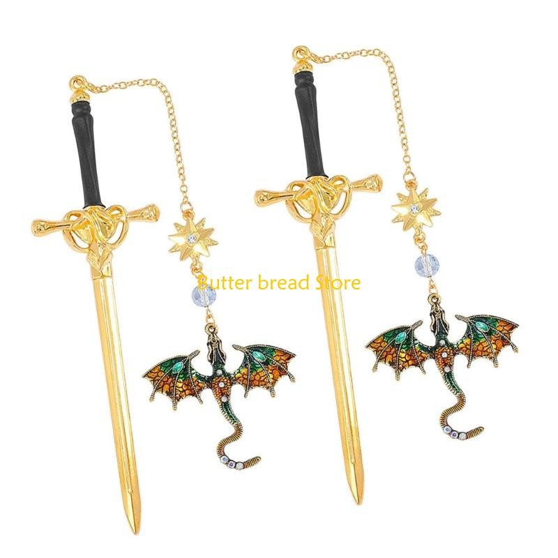 

W89C 2 Pcs Fantasy Dragon Bookmarks Dragon Swords Page Marker Reading Bookmarks Metal Bookmarks Creative Page Marker