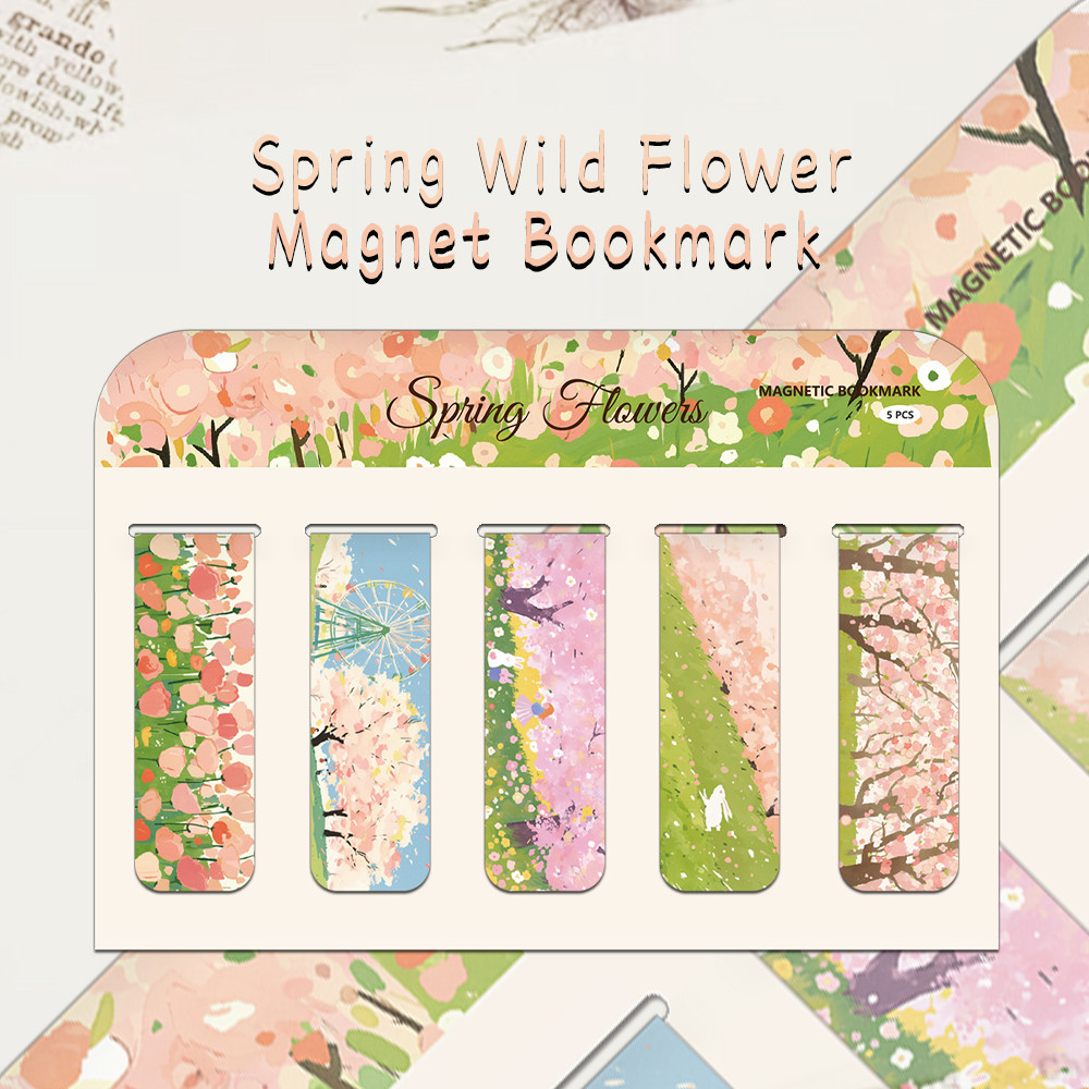 

5PCS New Chunye Flower High Beauty Ins Wind Magnetic Bookmarks Student Supplies Books Interpage Decoration Bookmarks