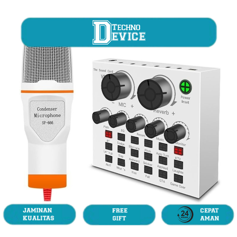 Paket V8 PRO dengan Mikrofon SF-666 Sound card live V8 Pro V8s V8 bluetooth