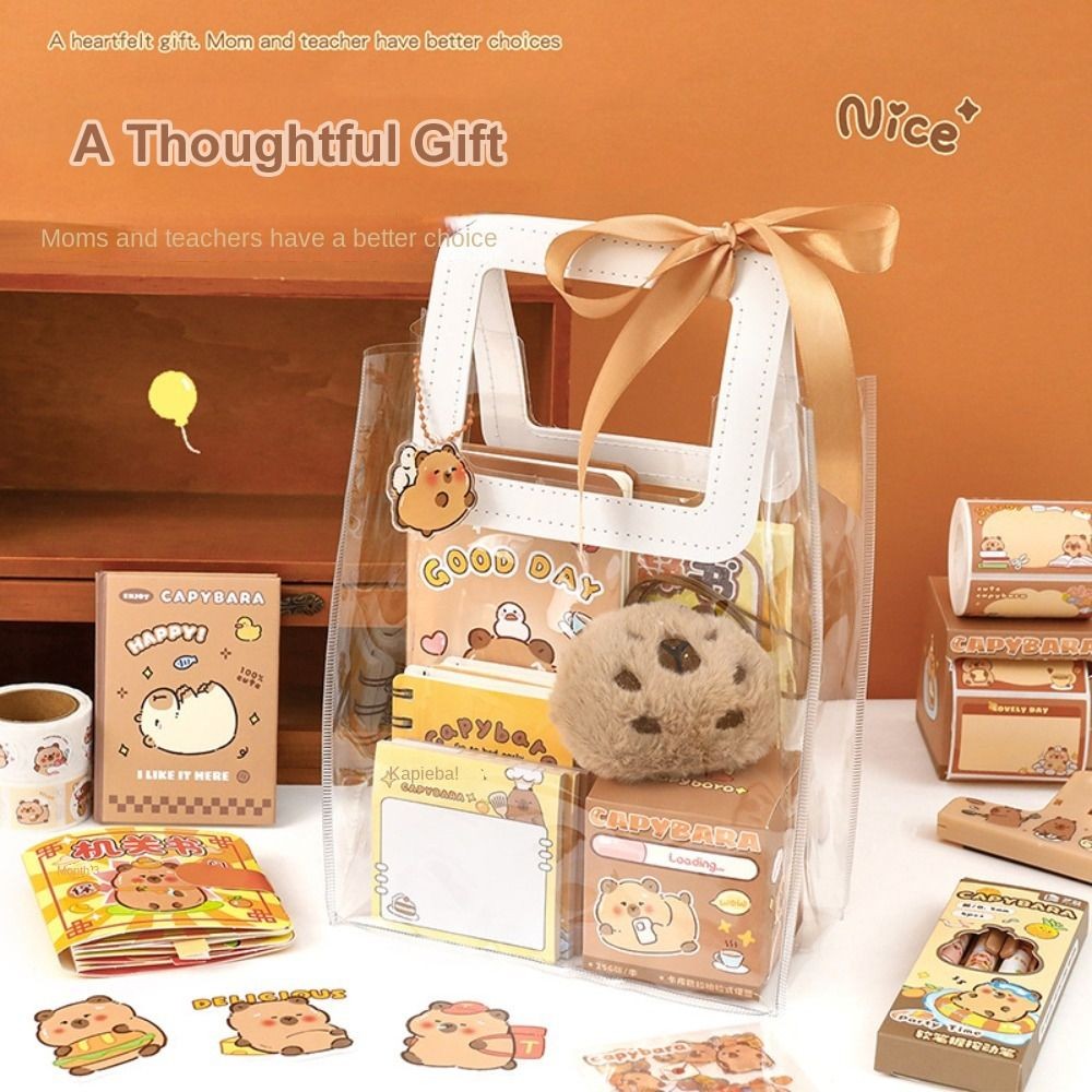 

Kawaii Capybara Stationery Set Abundant Cartoon Graduation Gift with Handbag Cute Birthday Gift for Primary School Students