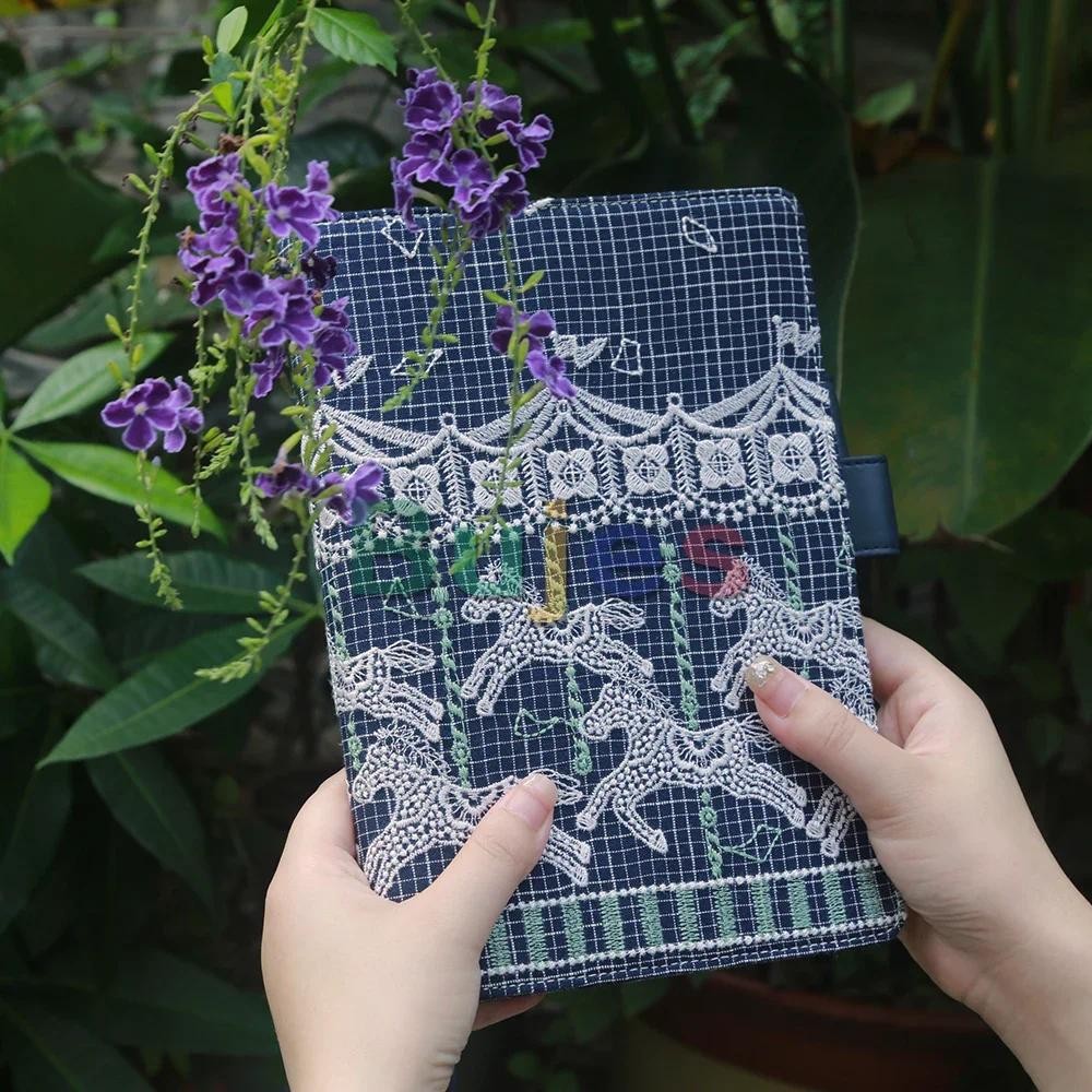 

Munimhoe Carousel Embroidery Planner Cover for Hobonichi Cousin, Stalogy, Midori, Leuchtturm1917, and More. School Supplies