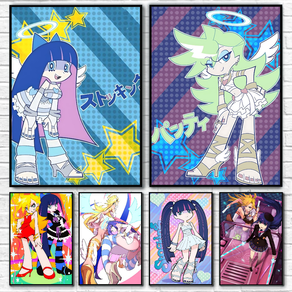 1PC Anime Panty And Stocking With Garterbelt Poster Self-adhesive Art Waterproof Paper Sticker Coffe