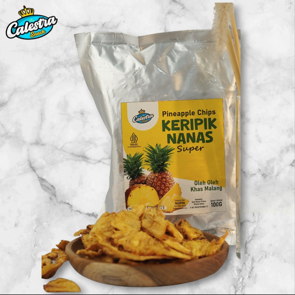 

Keripik Nanas Super 100GR Calestra Snack – Cemilan Renyah, Manis, dan 100% Alami
