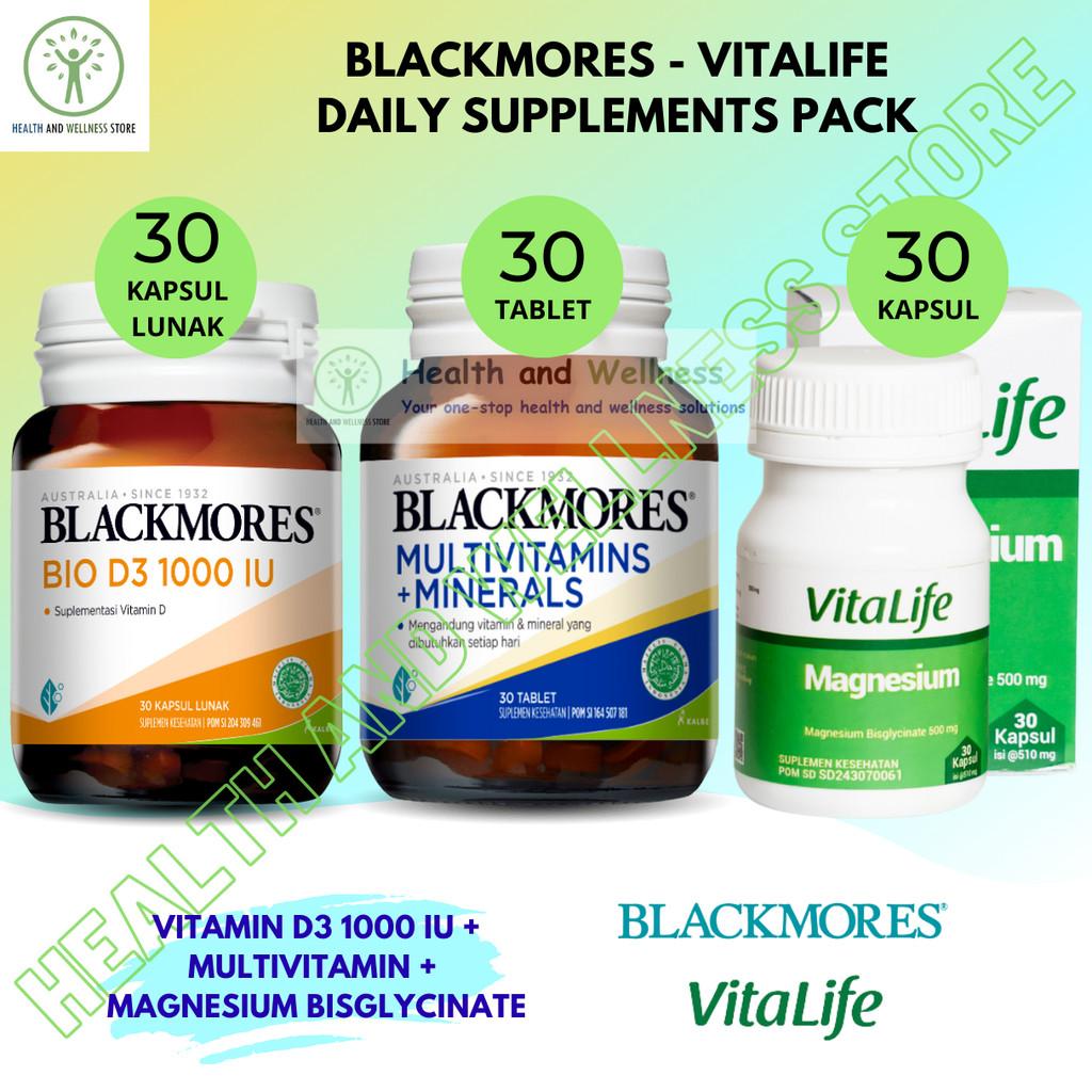 Blackmores Bio D3 1000 IU Multivitamins Minerals Vitalife Magnesium Bisglycinate Paket