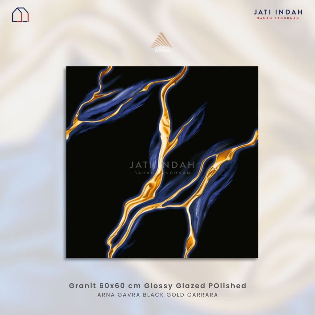 Granite 60x60 cm Glazed Polished ARNA GAVRA BLACK GOLD / Granit Motif Api Biru Emas 1 box (1.44 m2)