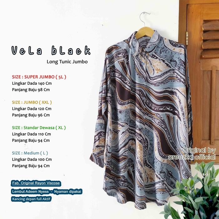 VeLa BLack Kemeja Tunik Areezka Motif Rayon Viscose Premium LD 120 140 - XXXL