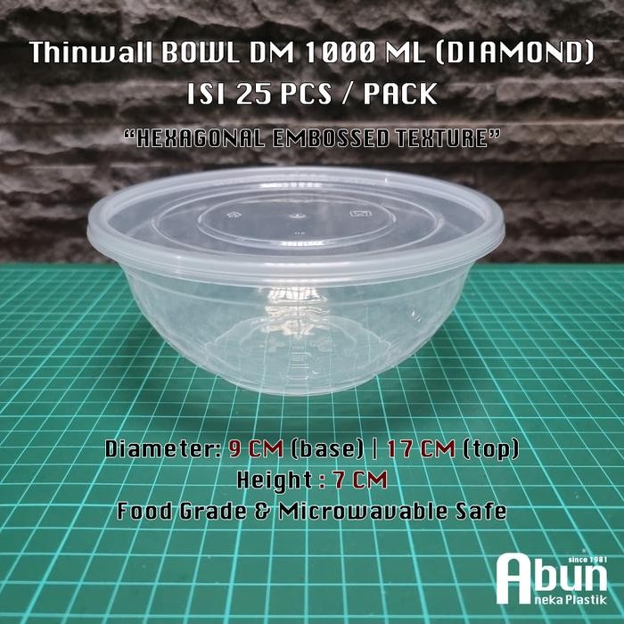 Thinwall Bowl DM 1000ML Diamond Round Isi 25pcs