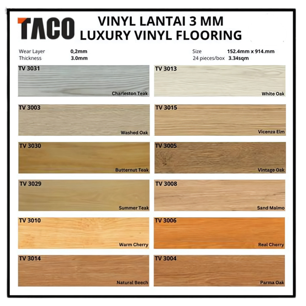 TACO Vinyl Lantai 3mm - Vinyl Plank TACO Tebal 3mm Motif Kayu