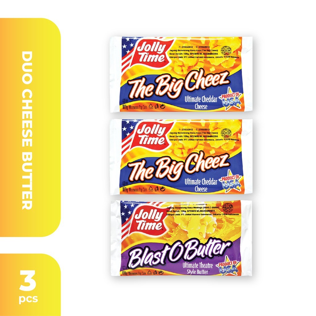 

Emama.store Jolly Time - Paket Duo Cheez Butter (2TBC, 1BOB) - Mircowave Popcorn