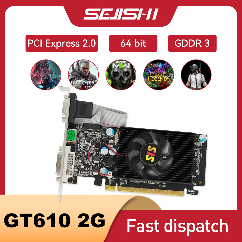 SEJISHI Video Card GeForce GT610 Display Vga Cards 1GB DDR3 64Bit Graphics Cards NVIDIA Game PC GT 6