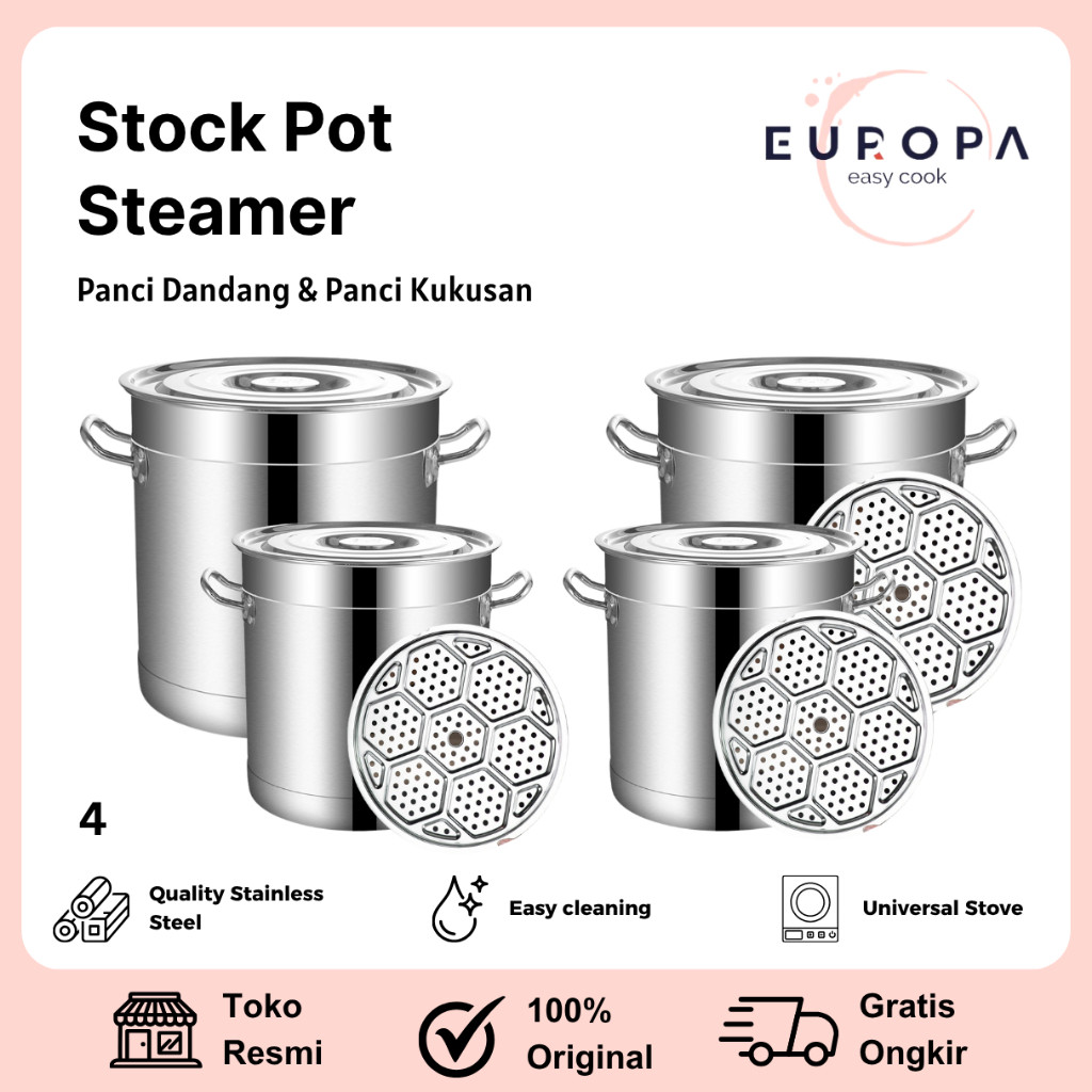 Panci Dandang Jumbo Stainless Steel Tebal Panci Bakso Stockpot Panci Kukus Nasi Panci Besar EUROPA