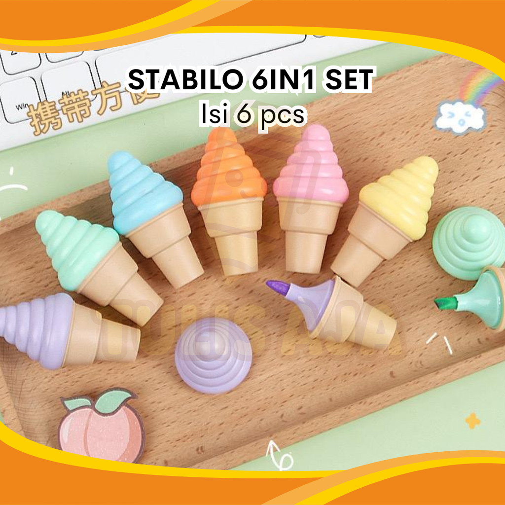

STABILO HIGHLIGHTER BENTUK ICE CONE ICE CREAM ISI 6 PCS WARNA