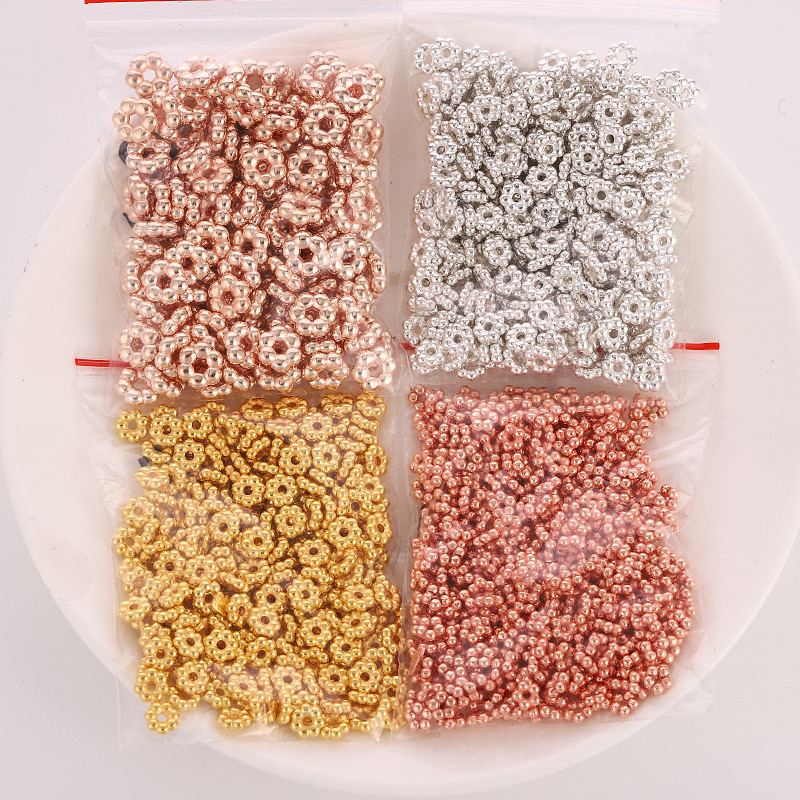 

200/500/1000pcs 4mm Flower Spacer Bead Gold Plated CCB Snowflake Loose Spacer Beads For Jewelry Making DIY Bracelet Supplies
