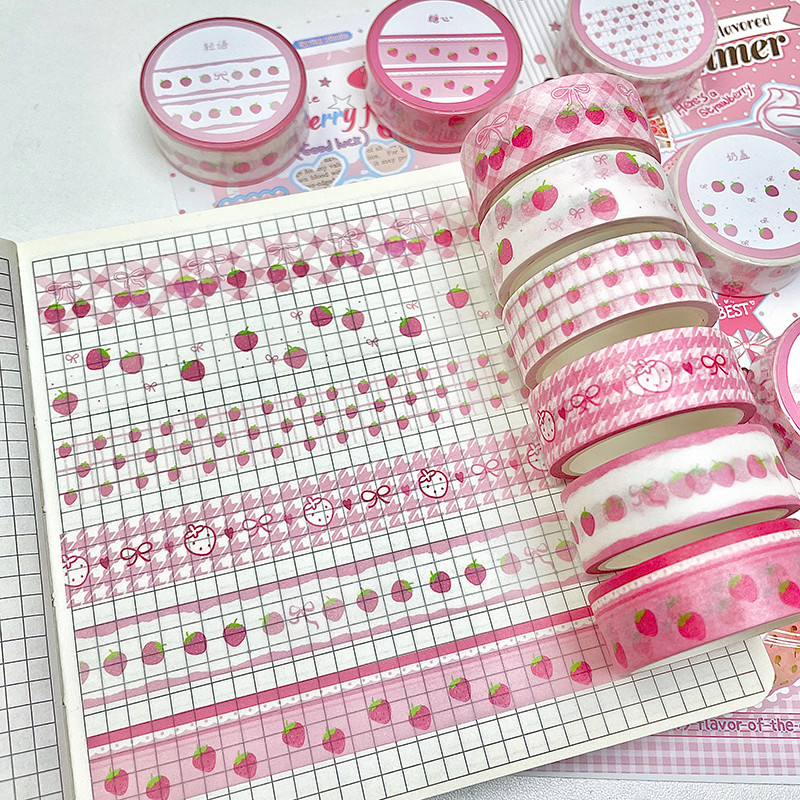 MINKYS 6pcs/lot Strawberry Apple Fruit Tape Cute Cartoon Creative Decorative Washi Tape School Stati