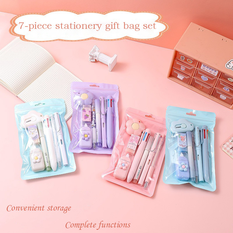 

7PCS Kawaii Korean Stationery One Set To Meet Basic Needs Souvenirs Student Stationery Set Office and Study Cultural Supplies