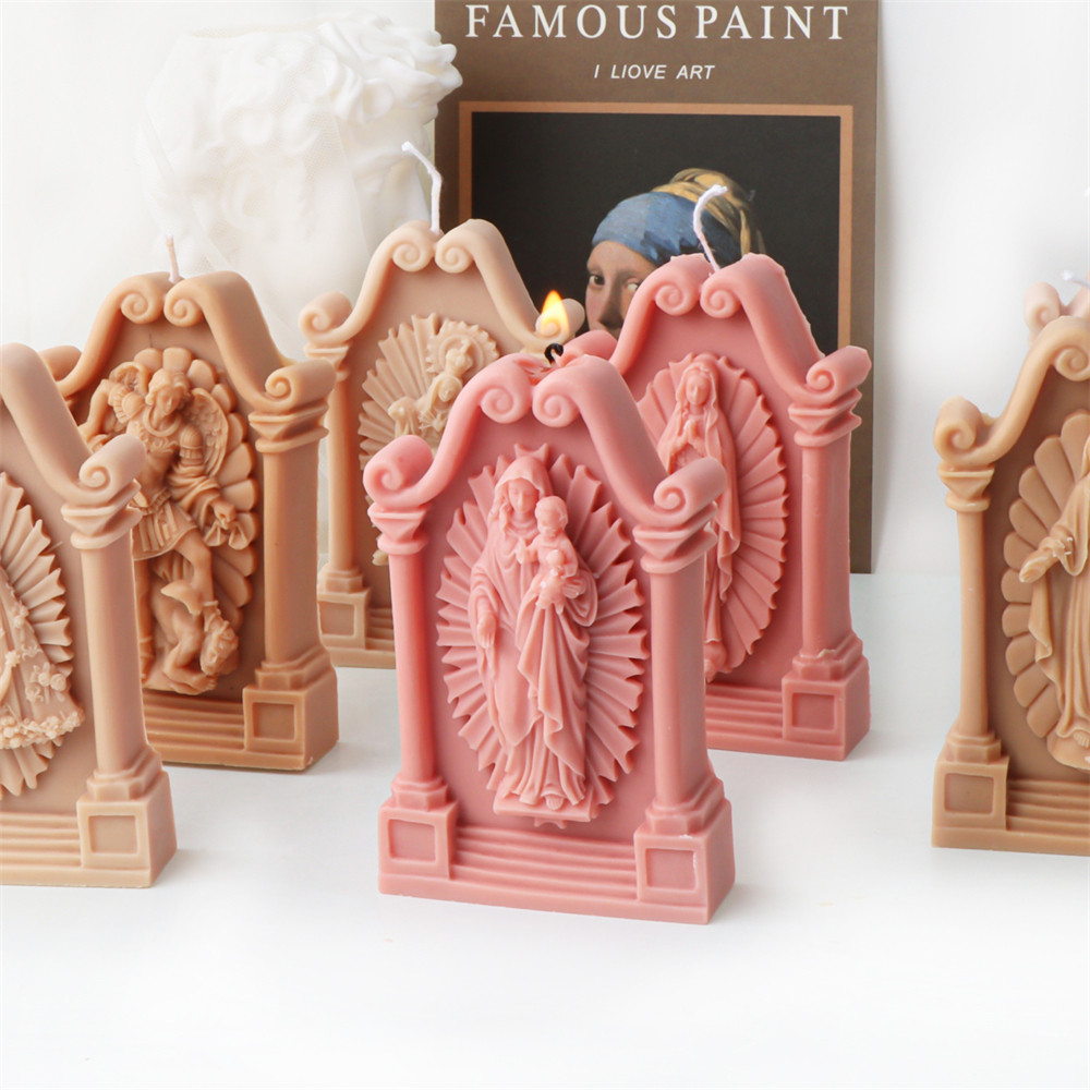 

3D Photo Frame Jesus Virgin Silicone Candle Mold DIY Queen Knight Religious Sculpture Aromatherapy Plaster Resin Home Decor