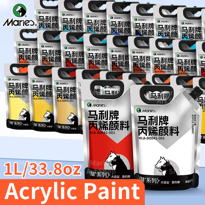 

Marie's Large Bulk Acrylic Paint (1L/33.8oz), Paint on Canvas, Glass, Stone, Rich Pigment Art Painting for Artists, Adults
