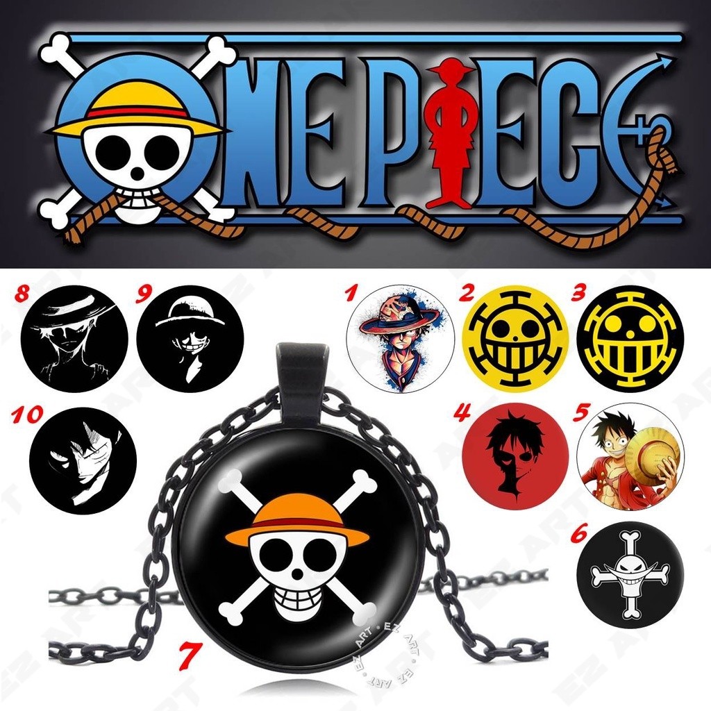 KALUNG LIONTIN KACA ANIME ONE PIECE TALI KULIT RANTAI HITAM EZ Art Fashion Pria Wanita