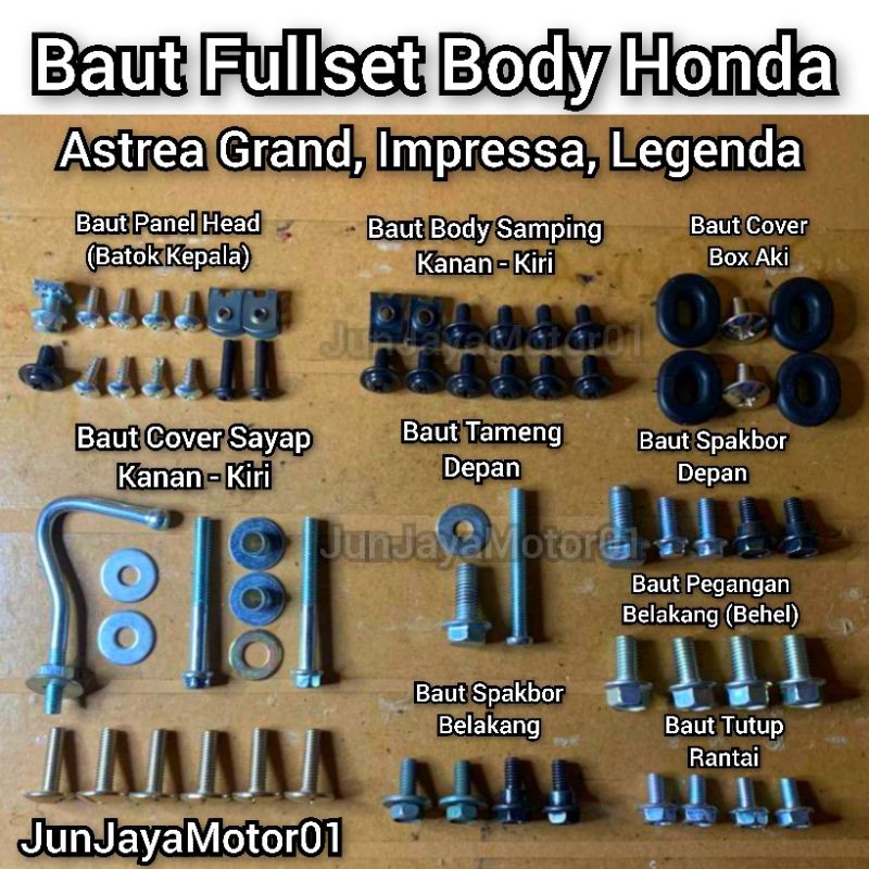 COD / Promo / Original / Baut Lengkap Full Set Body Bodi Honda Astrea Grand / Grand Bulus / Impressa