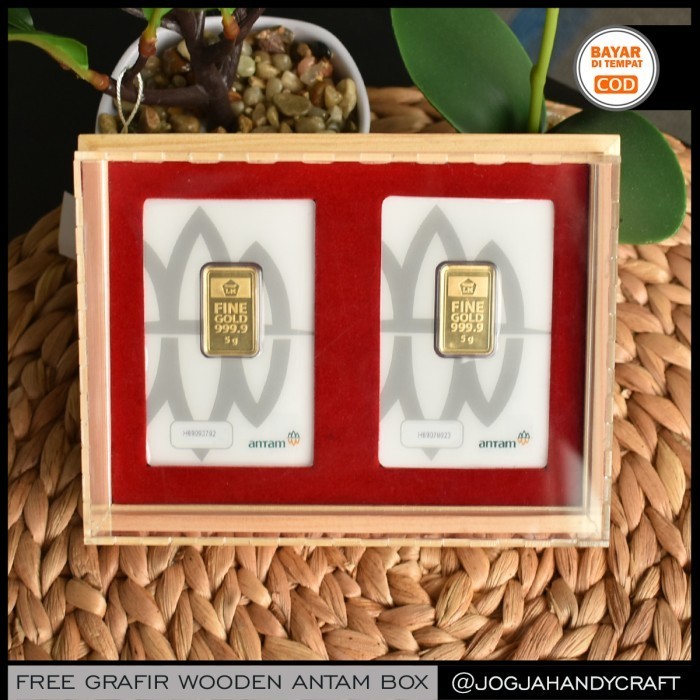 GRATIS GRAFIR - Kotak Mahar Seserahan Tempat Emas Antam Kayu Akrilik - 2 Slot