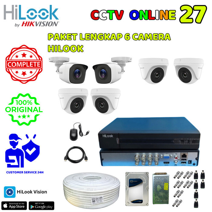 Paket CCTV Hilook 2MP 8 Channel 6 Kamera Turbo HD Audio Kamera CCTV