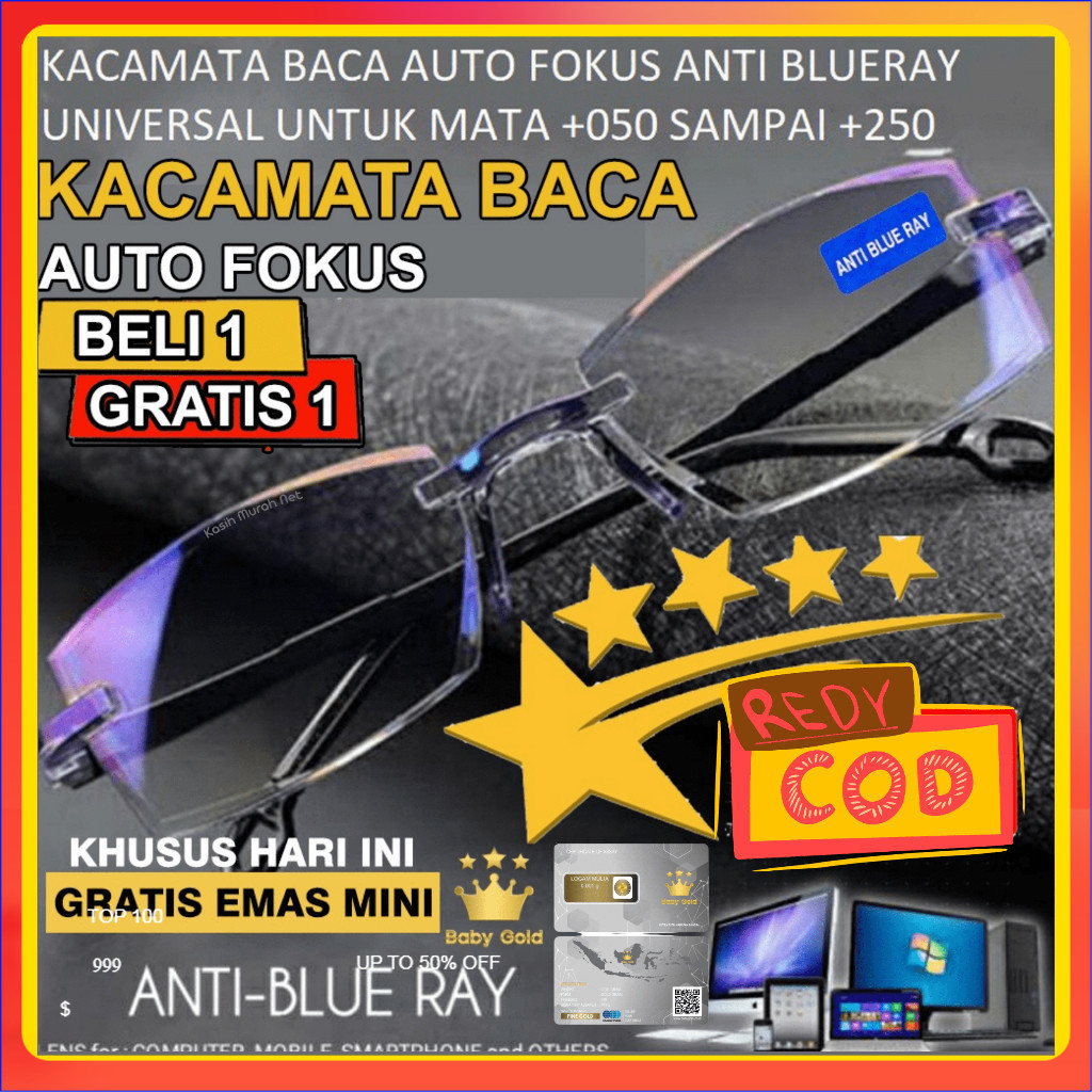 Kacamata Baca Plus Anti Radiasi Blueray Lensa Auto Fokus Kaca mata Wanita Pria