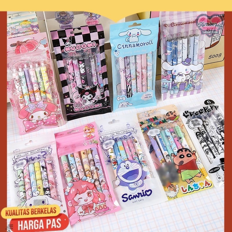

Eeghrerr 6PCS/SET Pena Dorong Sanrio Pulpen Gel Mekanik Pena Gel Kartun Lucu Alat Tulis Anak School Supplies Alat Tulis Kreatif