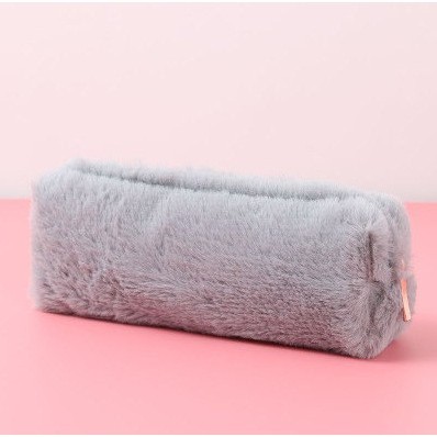 

TERLARIS! Tempat Pensil Bulu/ Pouch Make Up Bulu Polos - Abu-abu