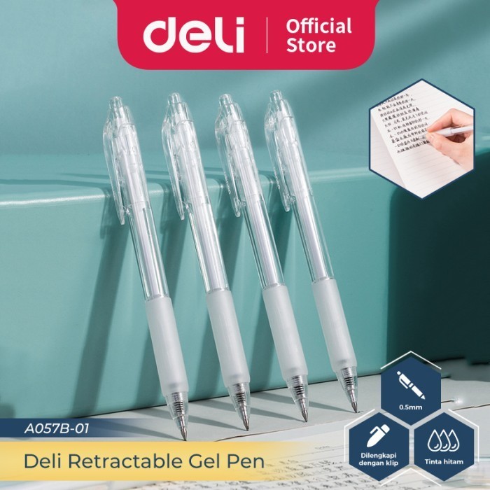 

promo ✨ -Deli Retractable Gel Pen / Pulpen Cetek 0.5 mm Isi 12 pcs A057B-01-12P