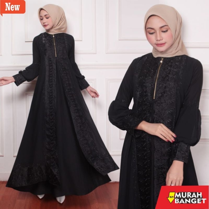 abaya shopee haul 2024 GAMIS ABAYA TURKEY  BUSUI FULL HITAM KIPAS