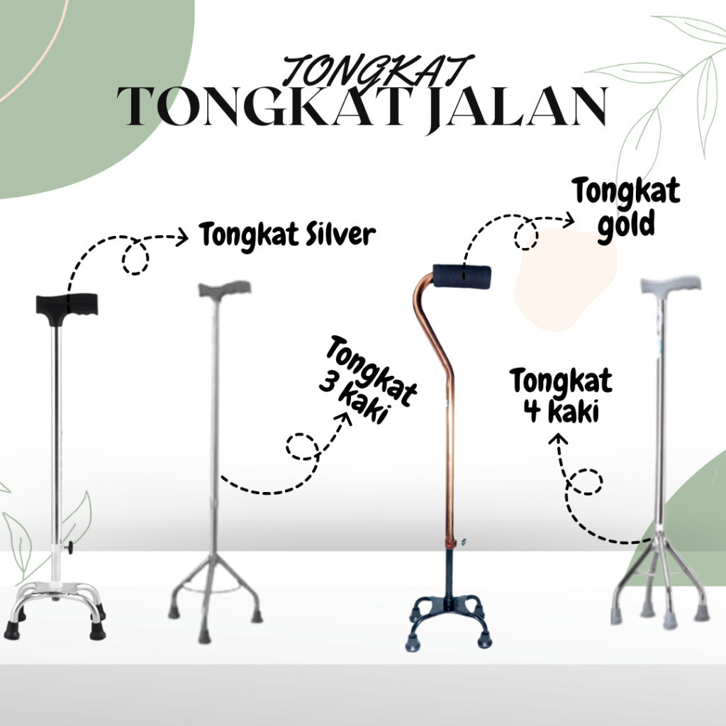 Tongkat 4 Kaki Jalan Alat Bantu Lansia Stainless