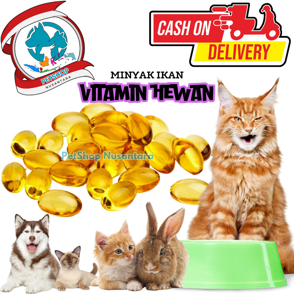 PetShop Nusantara Minyak Ikan 100 Butir Vitamin Kucing Anjing Musang Kelinci Hamster Burung Ayam Dan